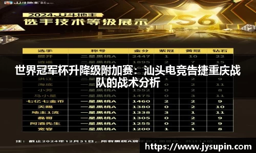 世界冠军杯升降级附加赛：汕头电竞告捷重庆战队的战术分析